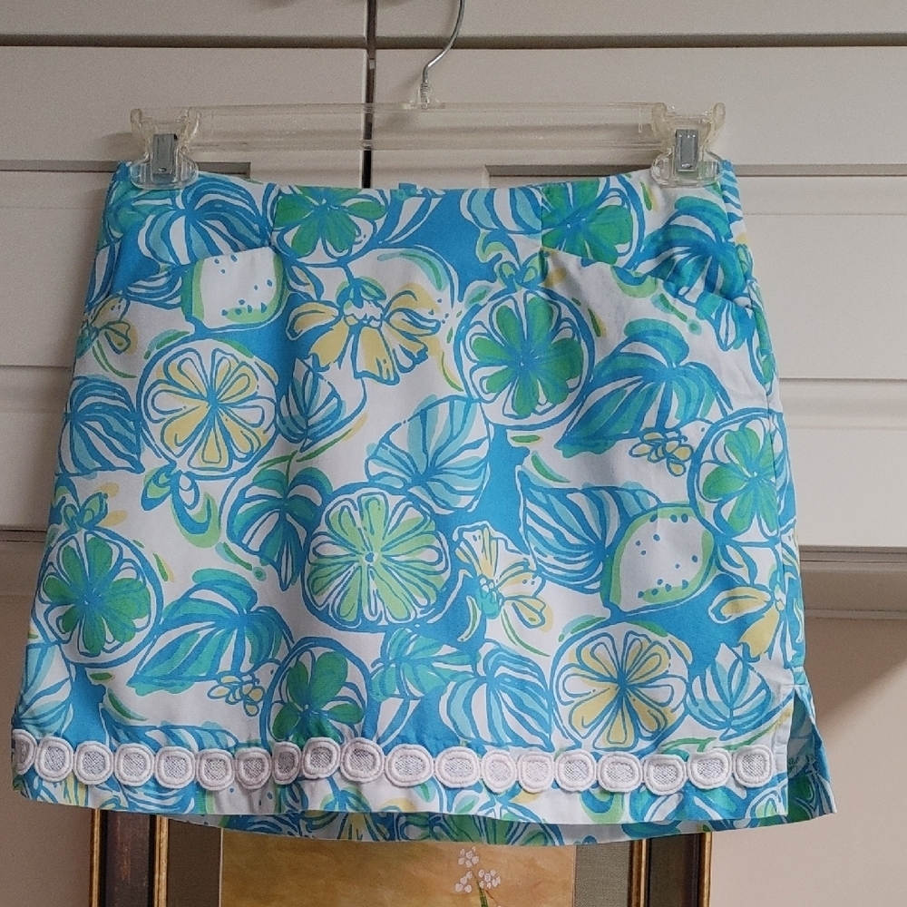 Lilly Pulitzer Blue, Green & Yellow Citrus Floral Mini Skirt